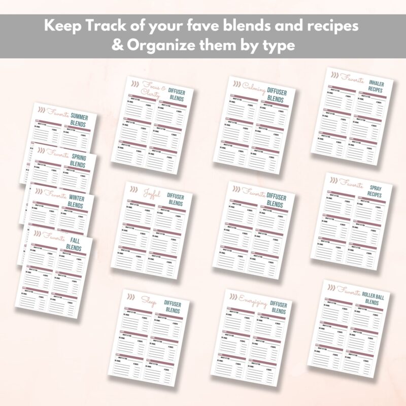 essential oil journal blends mockup images of the essential oil blends pages in the journal