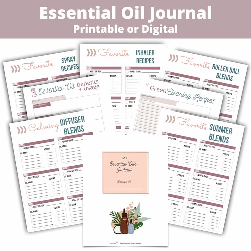 mockup of the pages in the essential oil journal printable