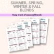 images of the seasonal diffuser blend pages in the printable essential oil journal