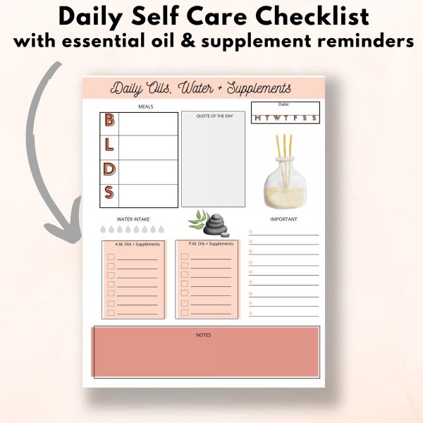 image of the daily self care checklist that is in the essential oil journal