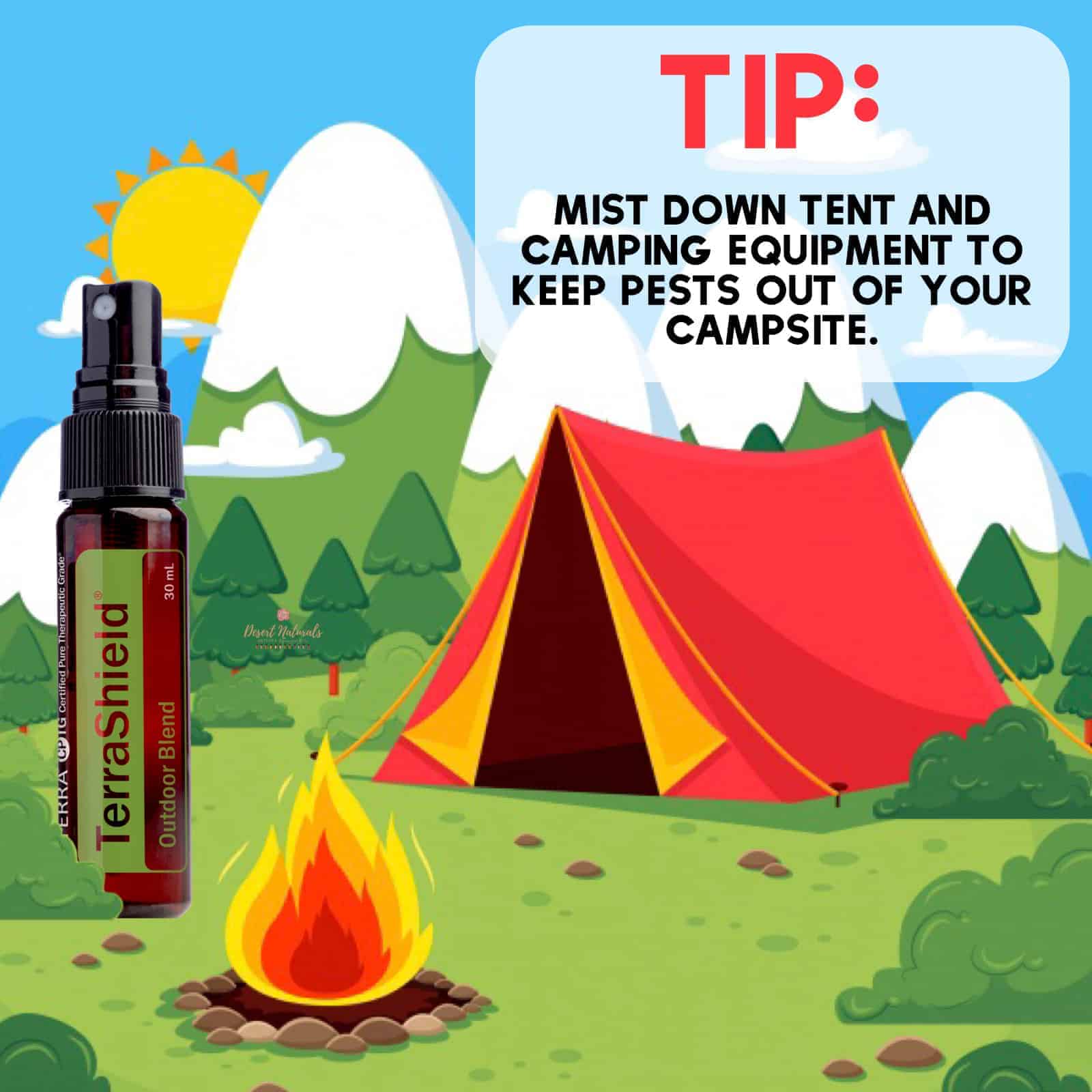 camping tip: spray your tent with doterra terrashield to keep bugs out