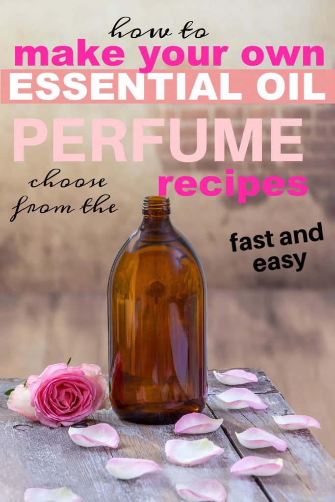 rose petals and a pretty bottle for diy essential oil perfume