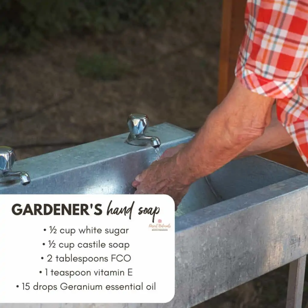 person washing hands in outdoor sink with gardener's hand soap recipe