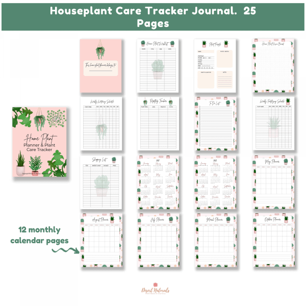 house plant journal and tracker mockup of all 25 pages in the printable planner