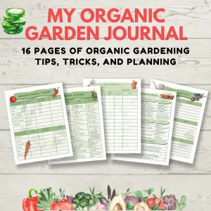 my organic garden journal over 16 pages of oragnic gardening tips tricks and planner. 5 pages from the planner with watercolor vegetables