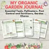 Organic Garden Journal pages for tools, pollinators, natural pest control, fertilizers and garden chores