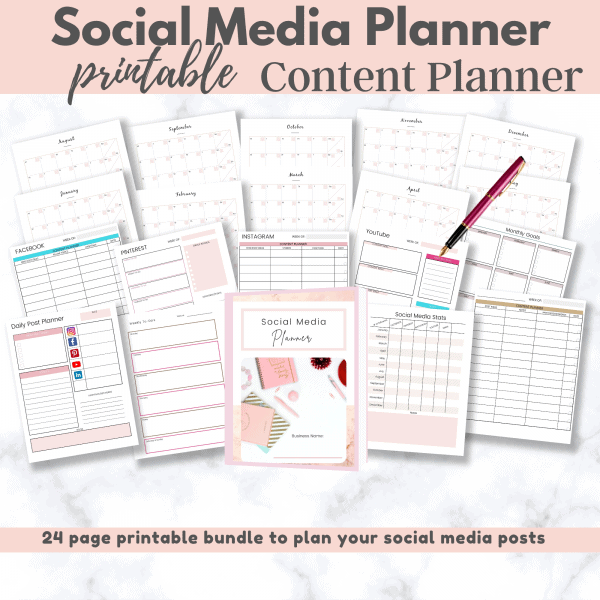 mockup of the social media printable content planner