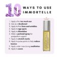 a list of 10 ways to use doterra imortelle essential oil anti aging blend with an image of the 10ml roller