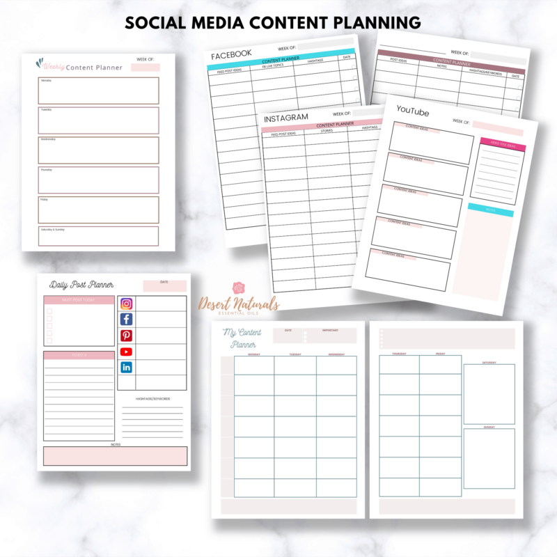 social media content planner pages from the doterra business binder printable