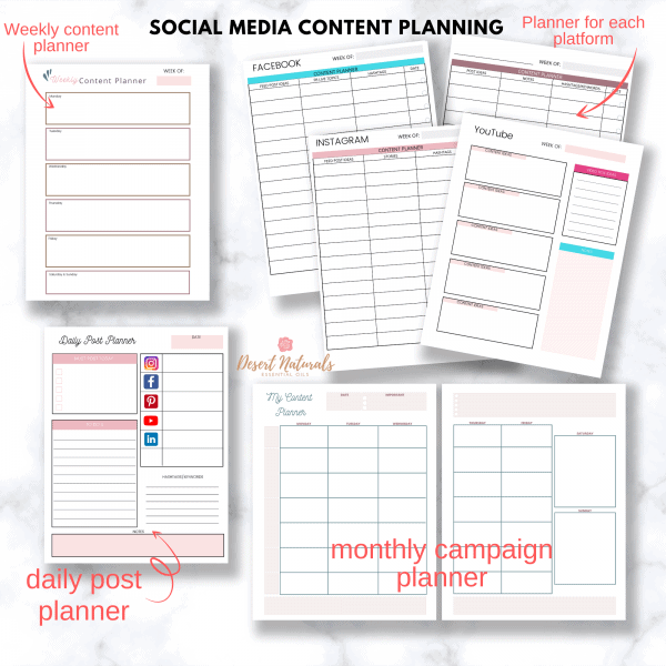 social media planner pages from the doTERRA business planner