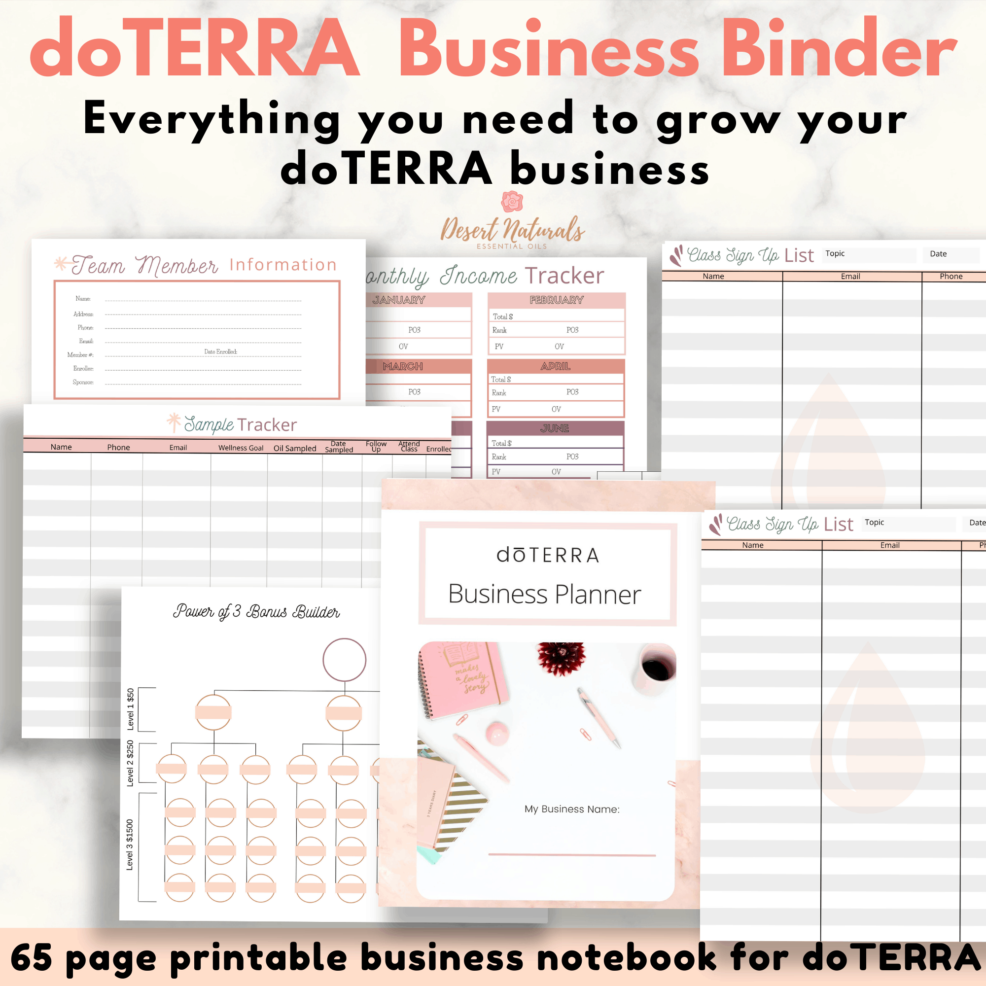 pages from the doTERRA Business binder printable