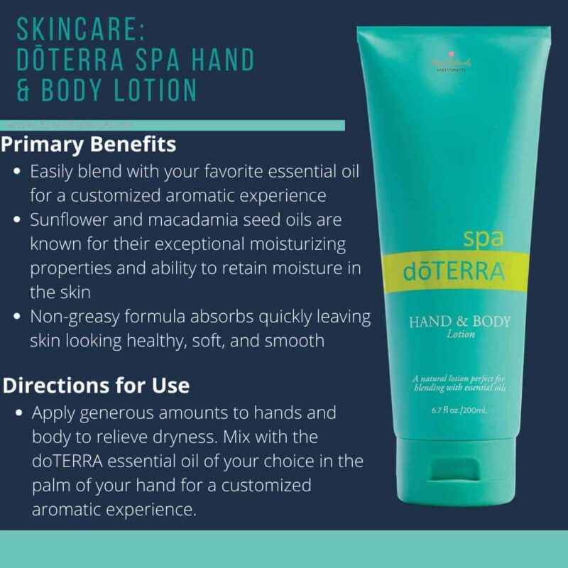 doterra skincare hand and body cream tube of doterra spa hand and body lotion with text description of ways to use it and benefits