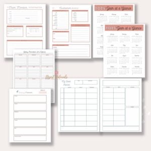 mockup showing year at a glance pages from the essential oil business planner