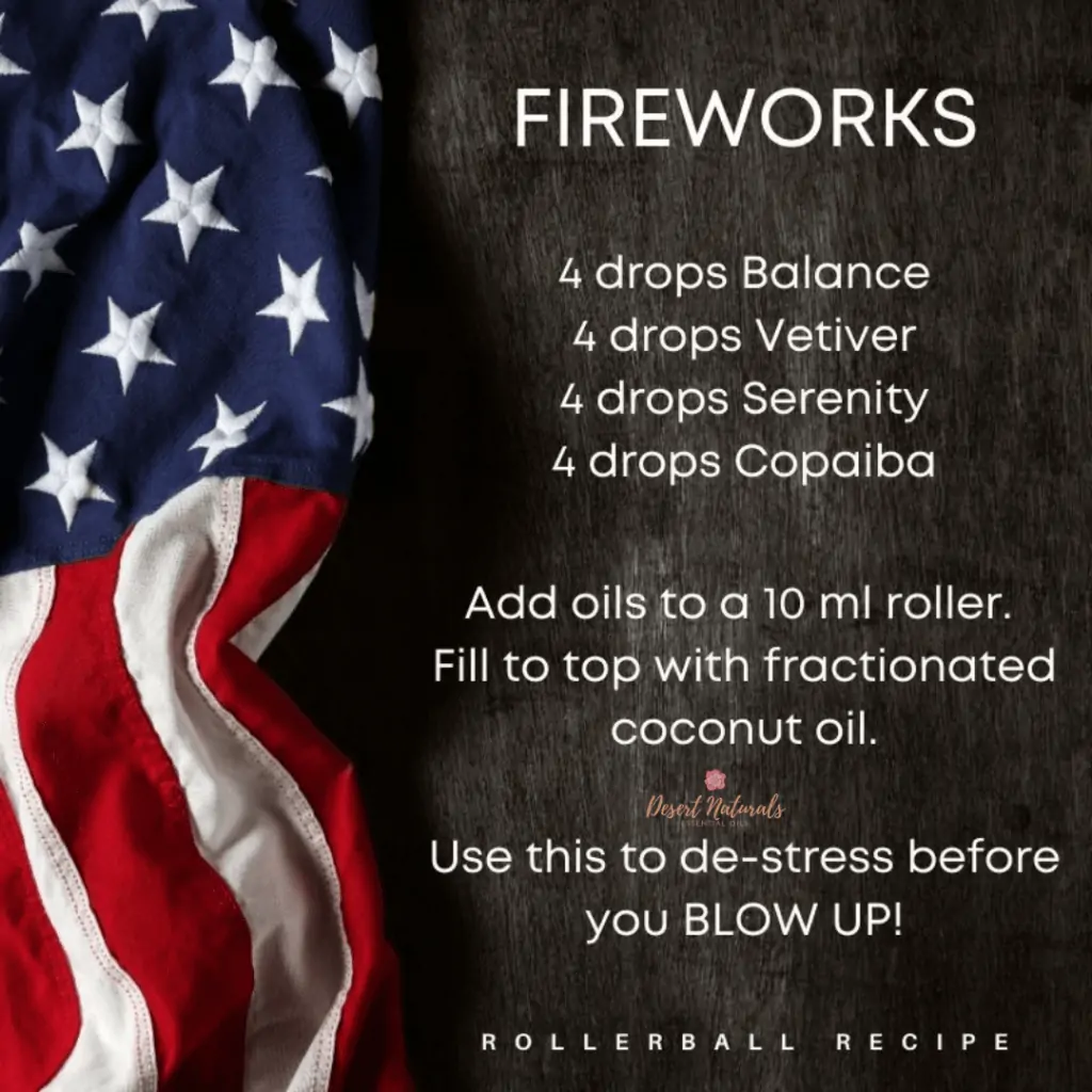 fireworks rollerball recipe with flag on side for 4th of July