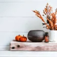 doTERRA Harvest Spice essential oil with diffuser and fall foilage