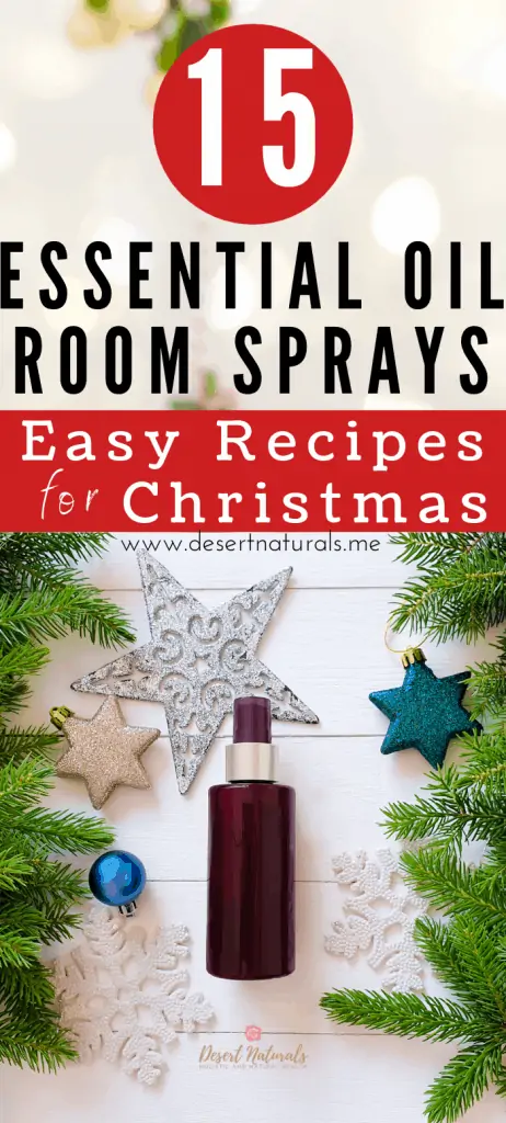 Brown essential oil spray bottles with Christmas tree cuttings and silver gilttery star