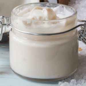 jar of diy whipped body butter with essential oil