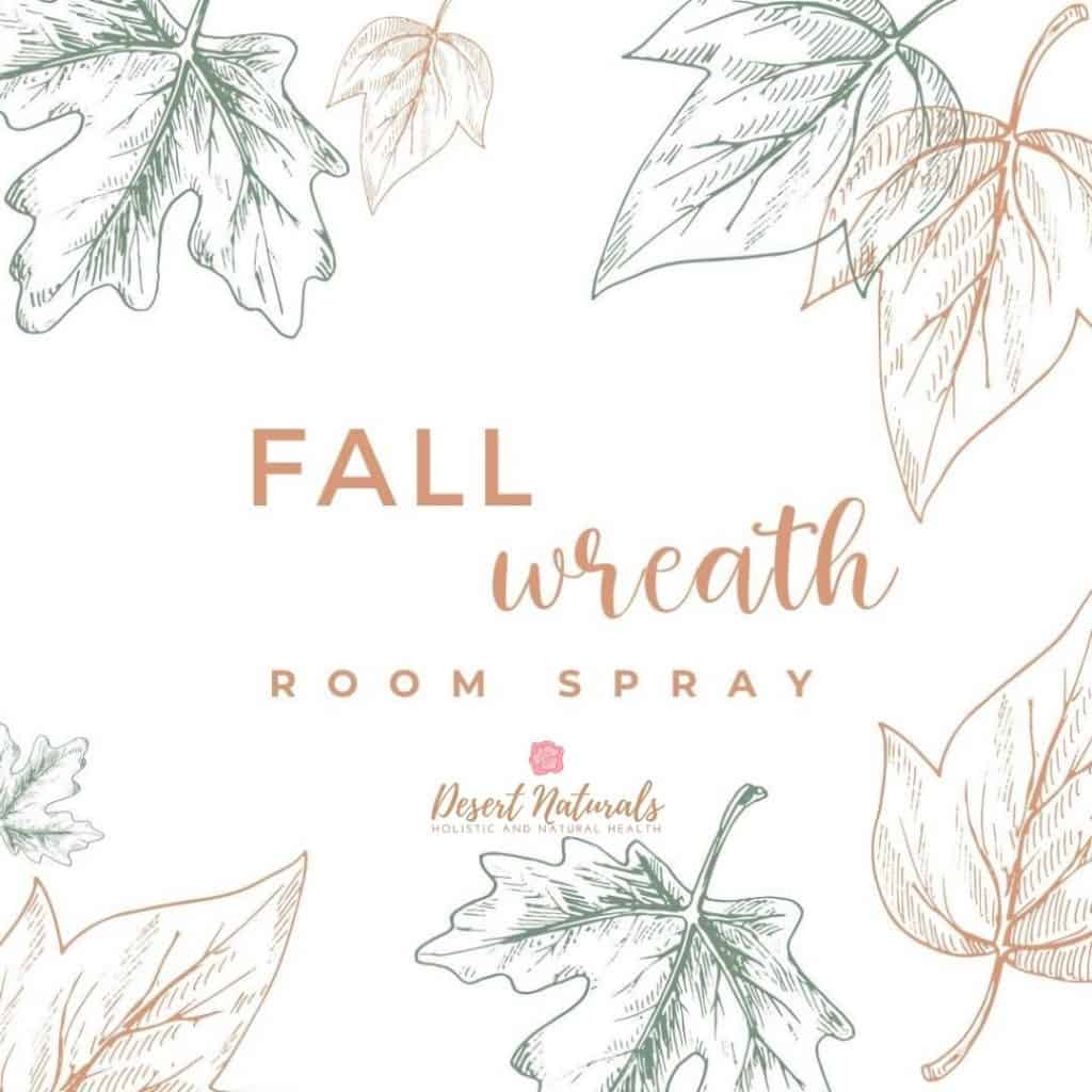 hand drawn leaves on white background with text fall wreath room spray