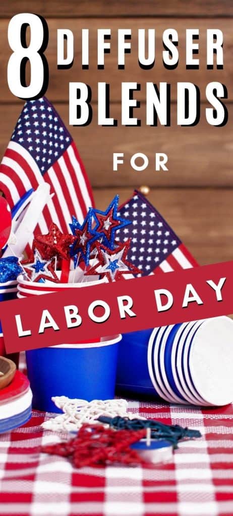 Text 8 diffuser blends for labor day with US flags