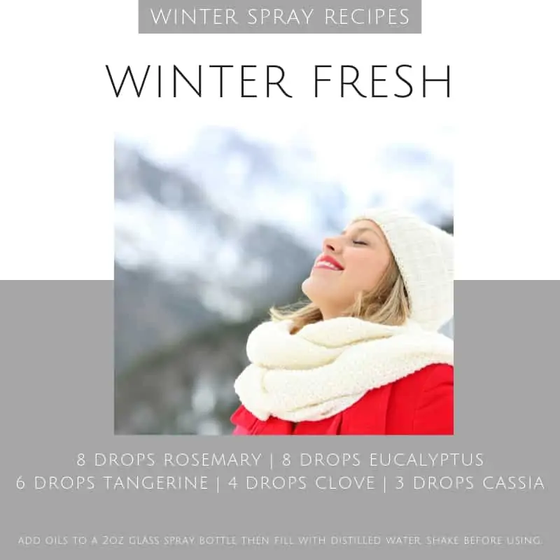 woman dressed in red and white with winter fresh essential oil spray recipe