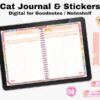 mockup of digital cat journal on an ipad with stickers