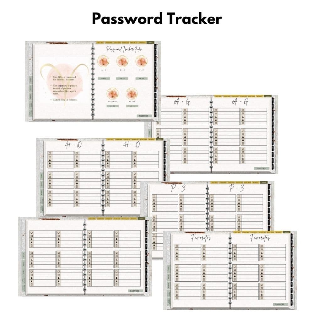 password tracker screen shots from the aries zodiac digital planner