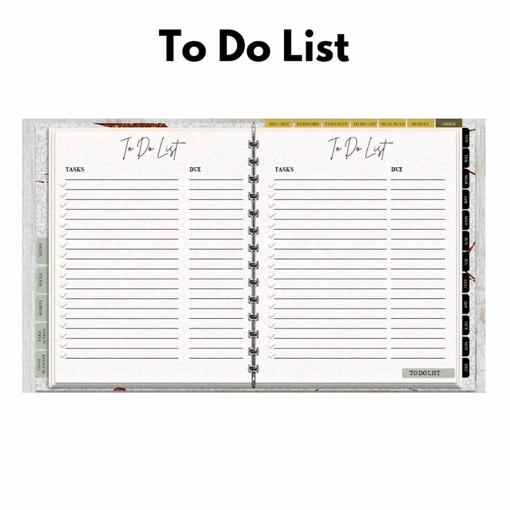 screen shot of the to do list template in the zodiac digital planner