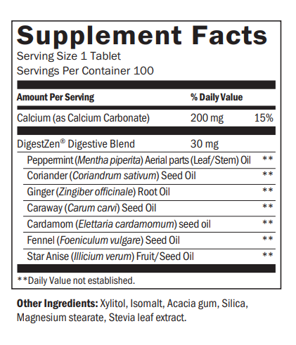supplement facts table and ingredients list for doterra digest tabs