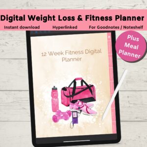 ipad with 12 week digital fitness planner for goodnotes or noteshelf