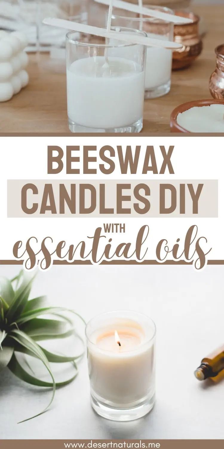 photo of a pretty beeswax candle and a photo of someone making diy candles
