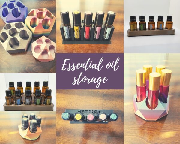 collage of different essential oil storage options