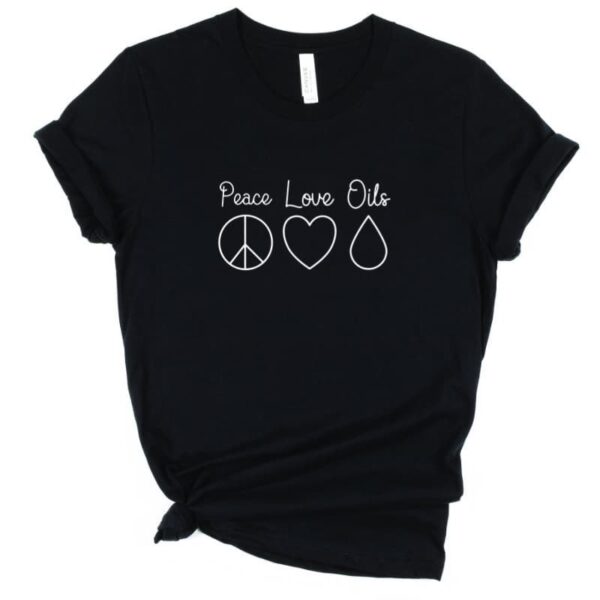 peace love oils essential oil shirt black tshirt flatlay