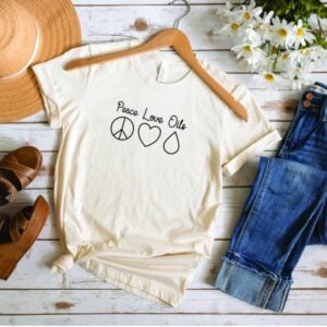 peace love oils essential oil shirt natural flatlay mockup