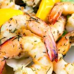 image of grilled shrimp and mango skewers made with essential oil marinade