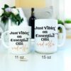image of 2 sizes essential oil coffee mugs Just Vibin on essential oils and coffee
