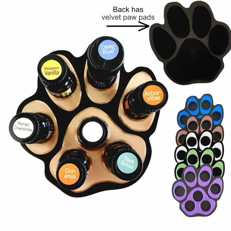 dog paw essential oil storage stand in multiple colors