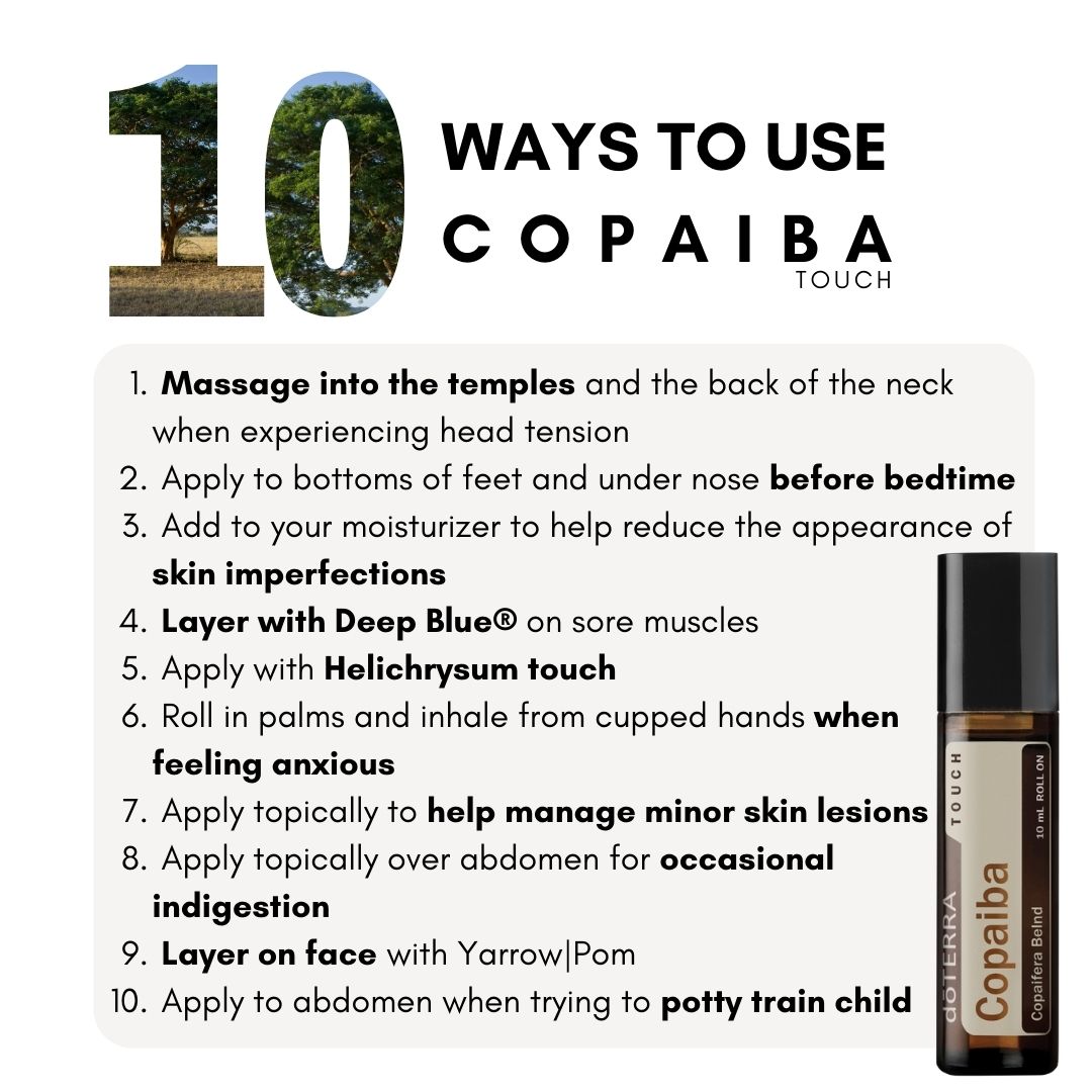 a list of 10 ways to use doterra copaiba touch roller