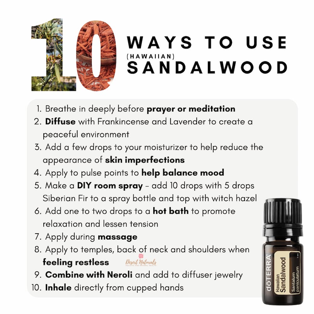 a list of 10 ways to use sandalwood essential oil
