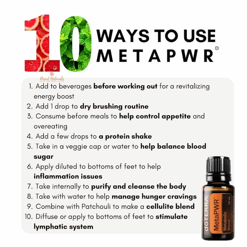 a list of 10 ways to use doTERRA MetaPWR essential oil metabolic blend
