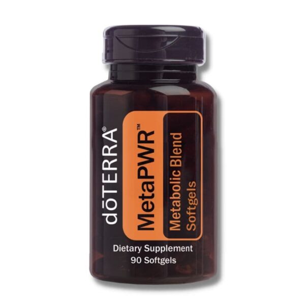 white background with image of doterra metapwr softgels
