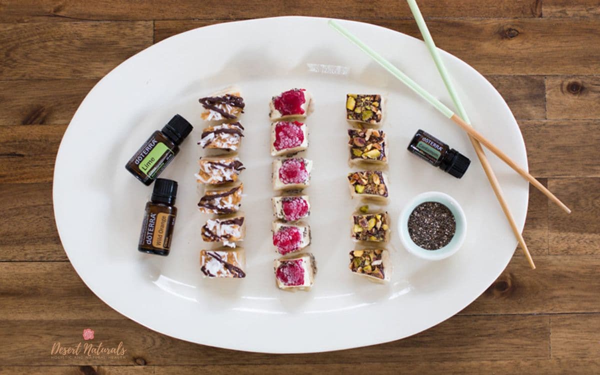 healthy banana sushi desert recipe with essential oils