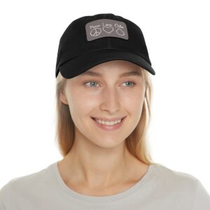 peace love oils hat woman.jpg woman wearing peace love oils hat
