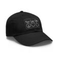 black baseball hat with peace love oils black patch
