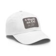 white baseball hat with i have an oil for that patch in grey