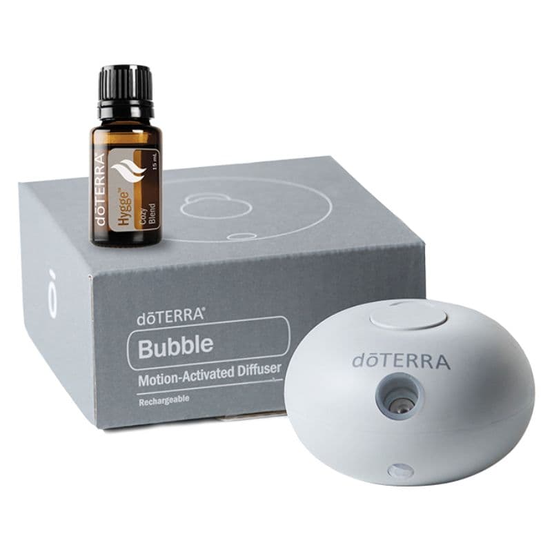 image of doTERRA Bubble diffuser and hygge cozy blend with white background