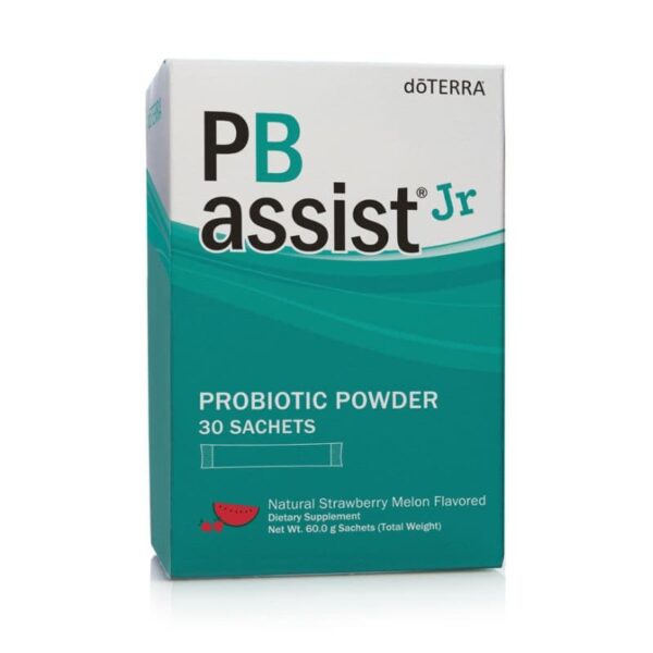 white background with image of box of doTERRA PB Assist Jr probiotic for kids