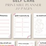 pinterest pin showing pages from the self care printable planner