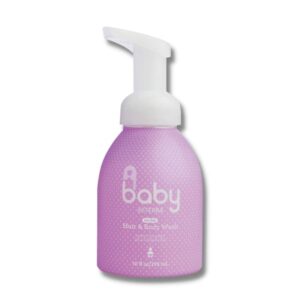 white background with bottle of doterra baby shampoo and body wash