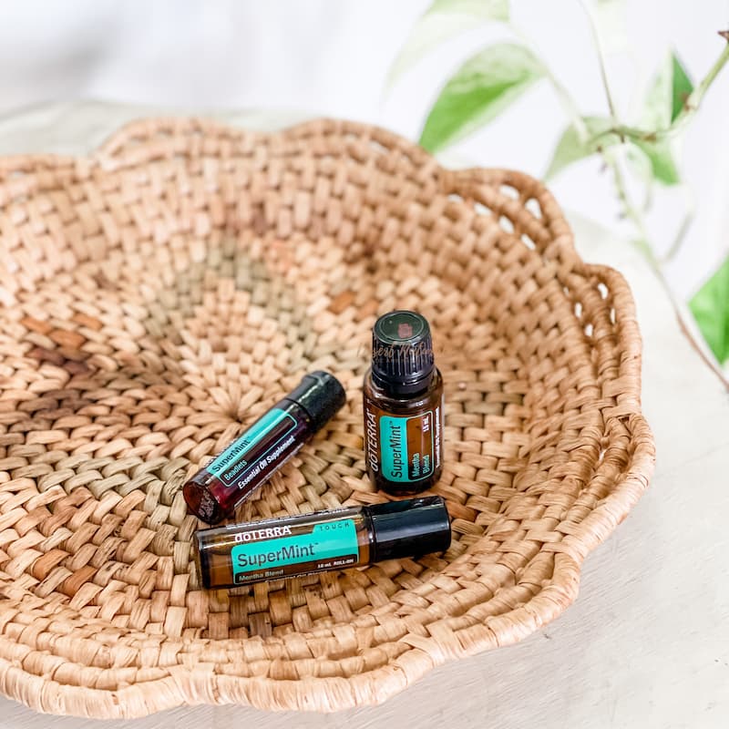 photo of doterra supermint essential oil products on basket