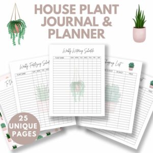 mockup of tracker pages from the printable house plant journal